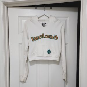 White Ireland Cropped Hoodie with Green and Orange Accents